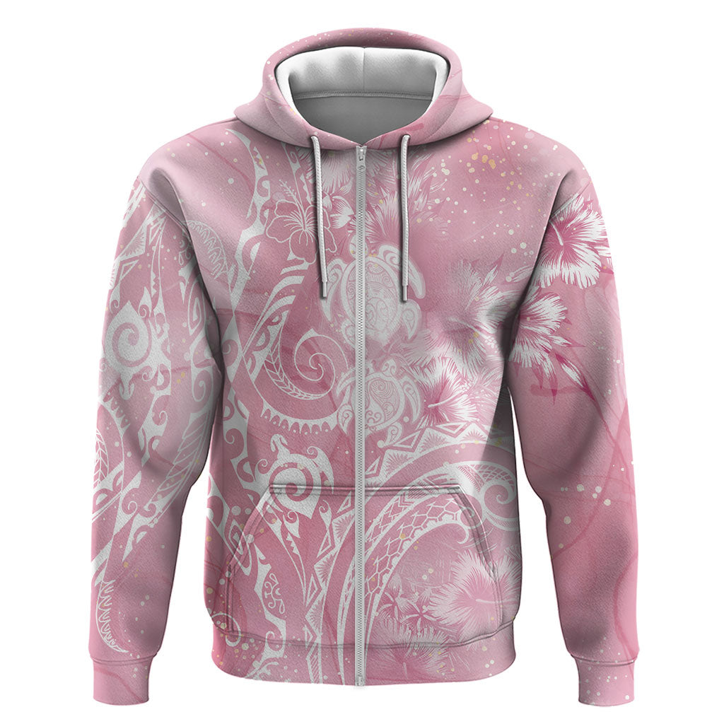 Aloha Hawaii Turtles Floral Zip Hoodie Pink Marbles Glaze