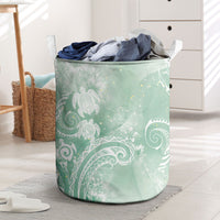 Aloha Hawaii Turtles Floral Laundry Basket Seafoam Marbles Glaze