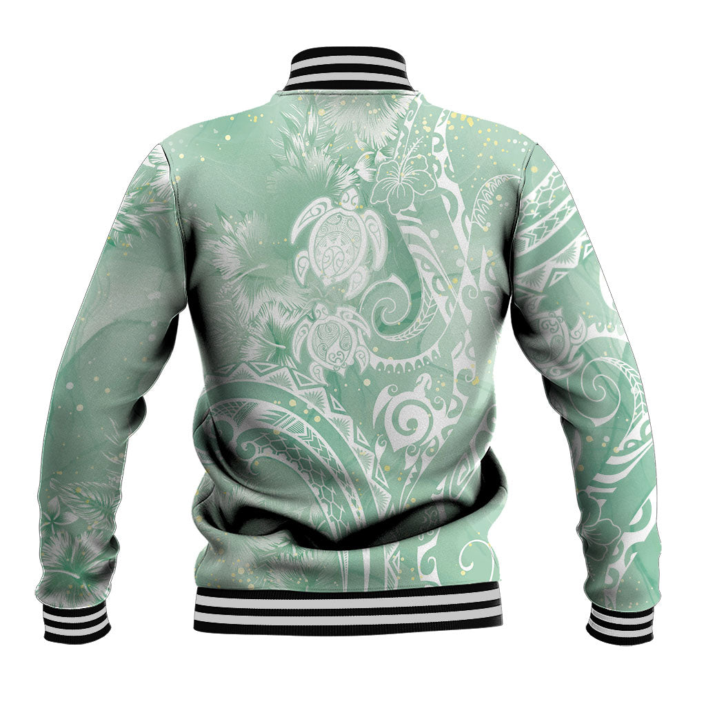 Aloha Hawaii Turtles Floral Baseball Jacket Seafoam Marbles Glaze LT7 - Polynesian Pride