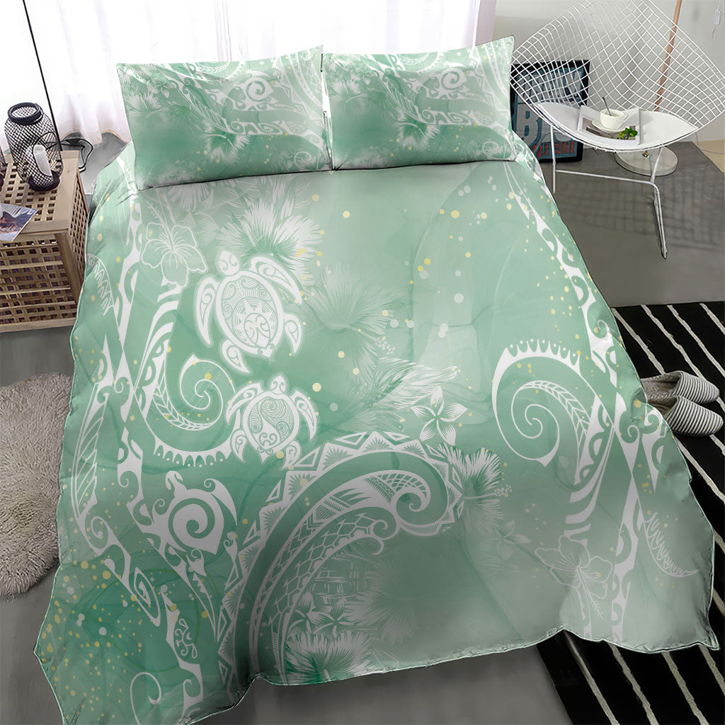 Aloha Hawaii Turtles Floral Bedding Set Seafoam Marbles Glaze LT7 - Polynesian Pride
