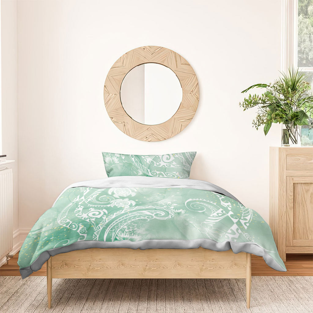 Aloha Hawaii Turtles Floral Bedding Set Seafoam Marbles Glaze LT7 - Polynesian Pride
