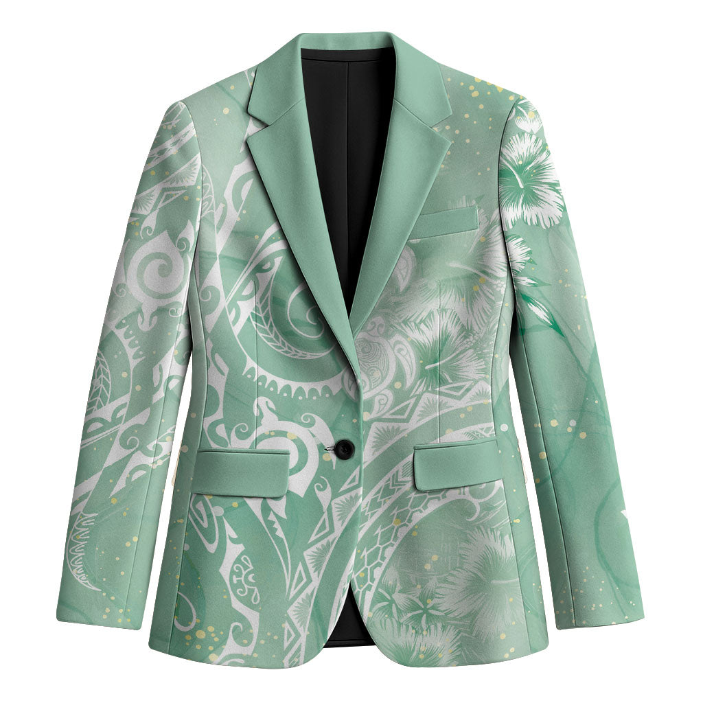 Aloha Hawaii Turtles Floral Blazer Seafoam Marbles Glaze