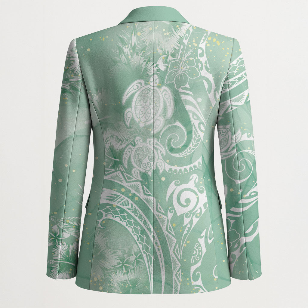 Aloha Hawaii Turtles Floral Blazer Seafoam Marbles Glaze