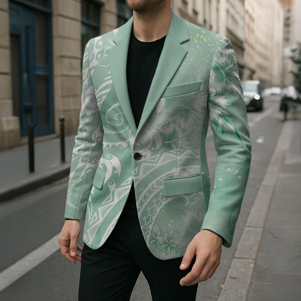 Aloha Hawaii Turtles Floral Blazer Seafoam Marbles Glaze