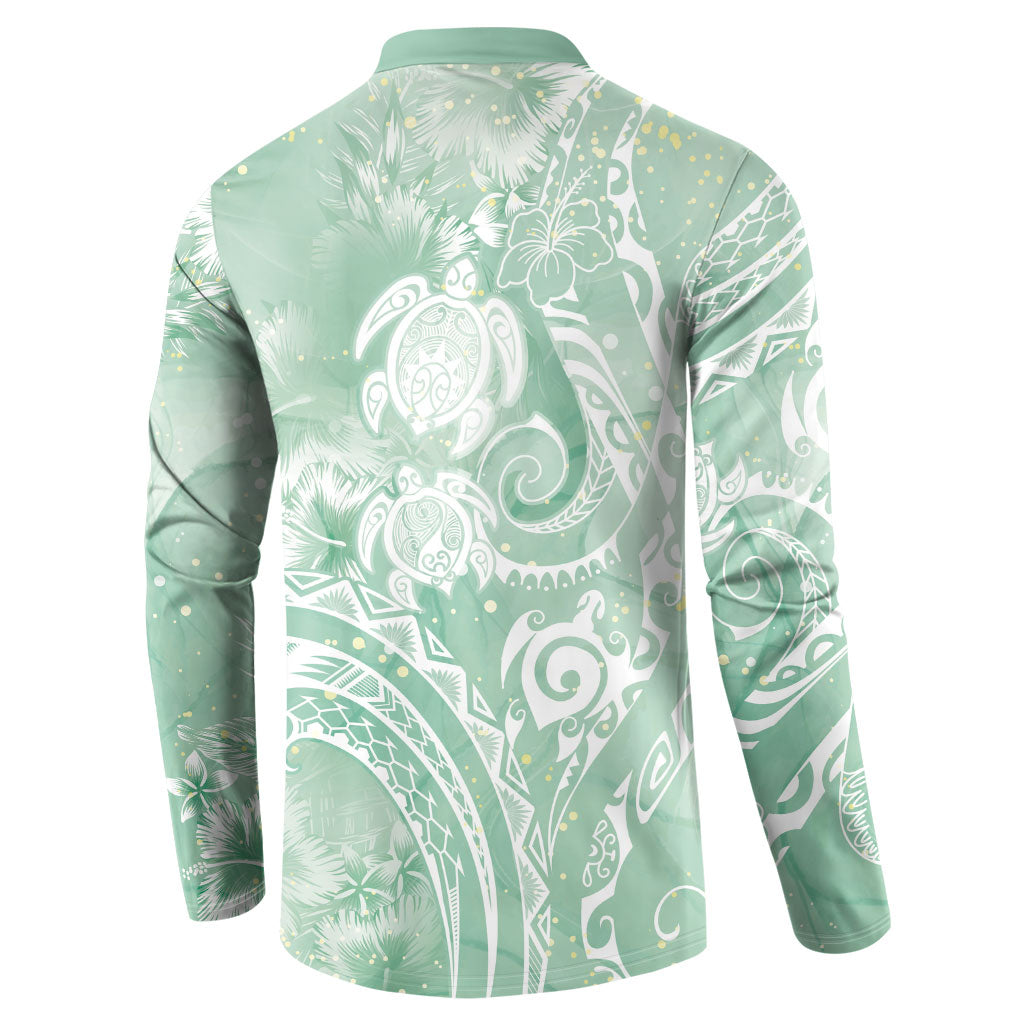 Aloha Hawaii Turtles Floral Button Sweatshirt Seafoam Marbles Glaze LT7 - Polynesian Pride
