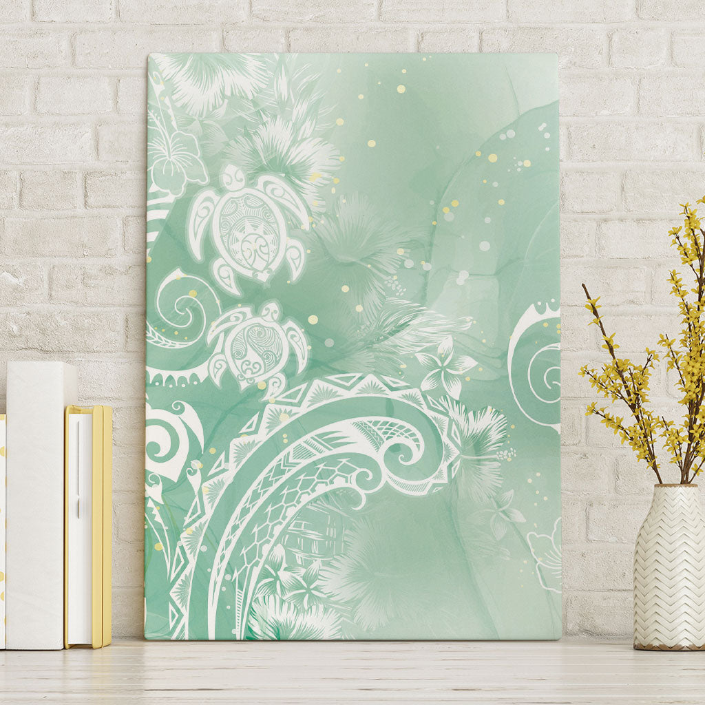 Aloha Hawaii Turtles Floral Canvas Wall Art Seafoam Marbles Glaze LT7 Without Frame Seafoam - Polynesian Pride