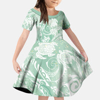 Aloha Hawaii Turtles Floral Family Matching Long Sleeve Bodycon Dress and Hawaiian Shirt Seafoam Marbles Glaze