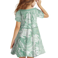 Aloha Hawaii Turtles Floral Family Matching Long Sleeve Bodycon Dress and Hawaiian Shirt Seafoam Marbles Glaze