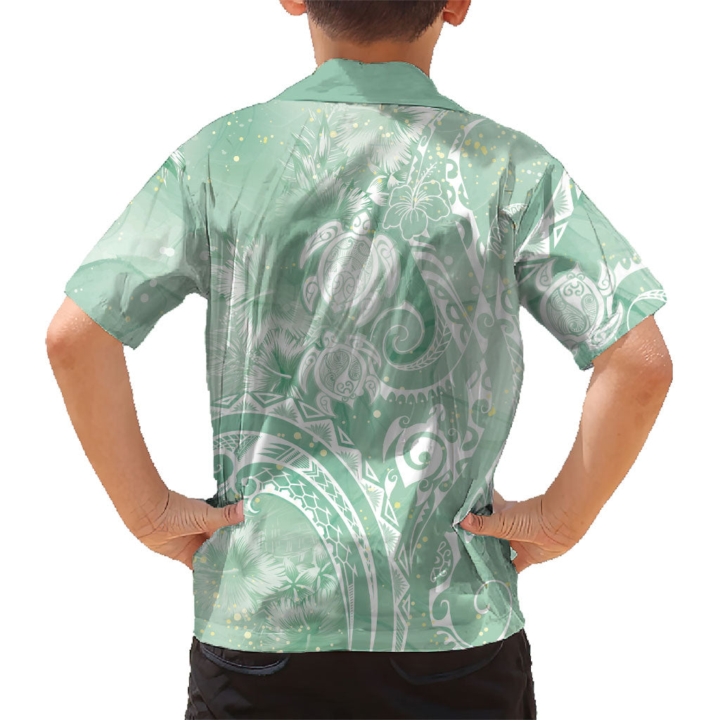 Aloha Hawaii Turtles Floral Family Matching Mermaid Dress and Hawaiian Shirt Seafoam Marbles Glaze
