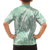 Aloha Hawaii Turtles Floral Family Matching Off Shoulder Maxi Dress and Hawaiian Shirt Seafoam Marbles Glaze