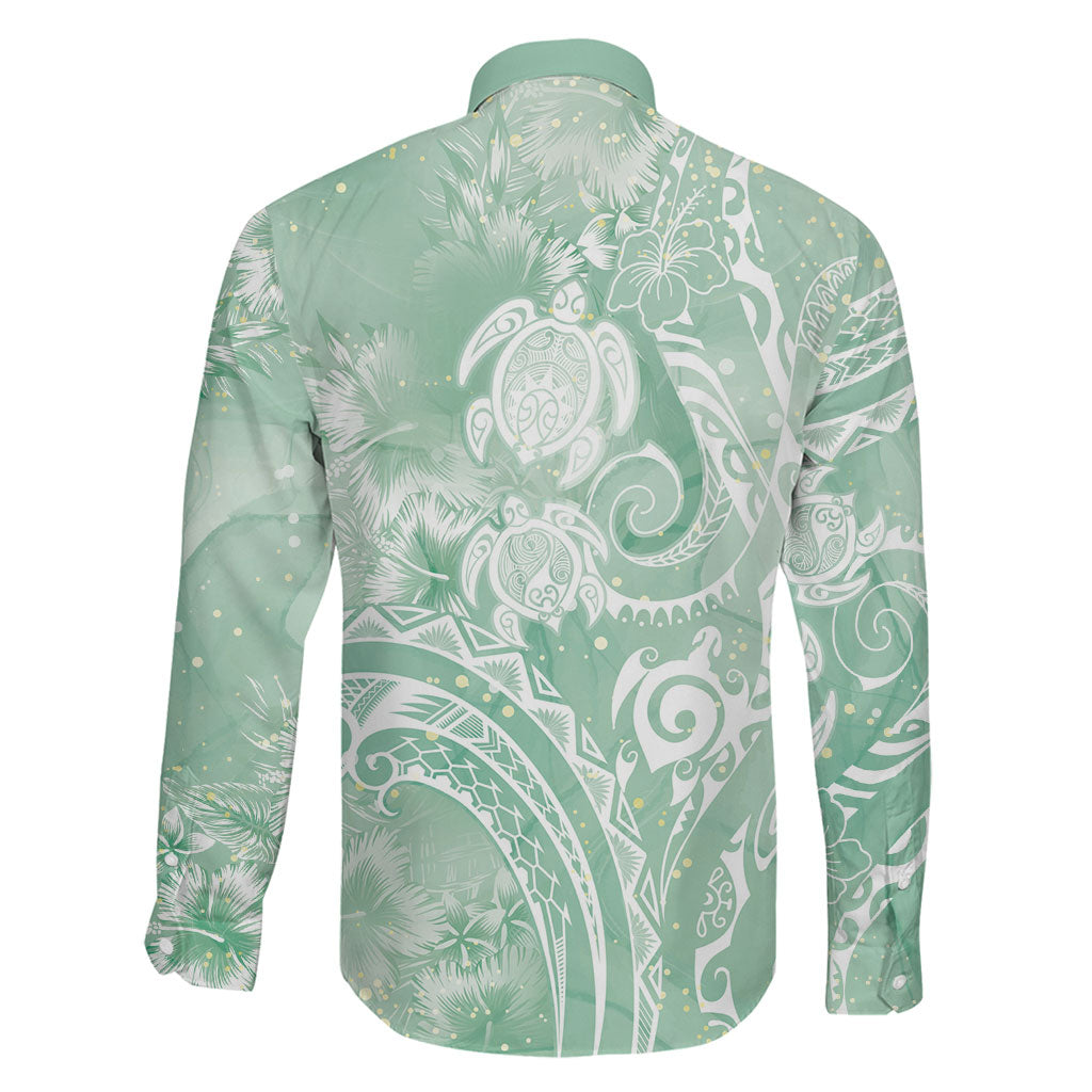 Aloha Hawaii Turtles Floral Family Matching Off Shoulder Maxi Dress and Hawaiian Shirt Seafoam Marbles Glaze