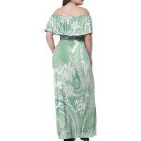 Aloha Hawaii Turtles Floral Family Matching Off Shoulder Maxi Dress and Hawaiian Shirt Seafoam Marbles Glaze