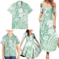 Aloha Hawaii Turtles Floral Family Matching Summer Maxi Dress and Hawaiian Shirt Seafoam Marbles Glaze