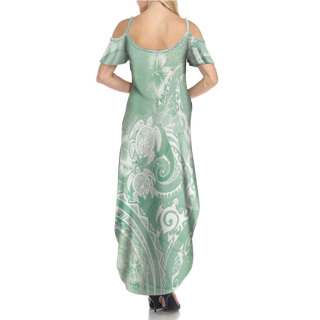 Aloha Hawaii Turtles Floral Family Matching Summer Maxi Dress and Hawaiian Shirt Seafoam Marbles Glaze