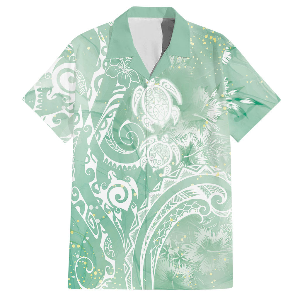 Aloha Hawaii Turtles Floral Hawaiian Shirt Seafoam Marbles Glaze