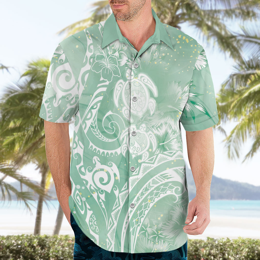 Aloha Hawaii Turtles Floral Hawaiian Shirt Seafoam Marbles Glaze