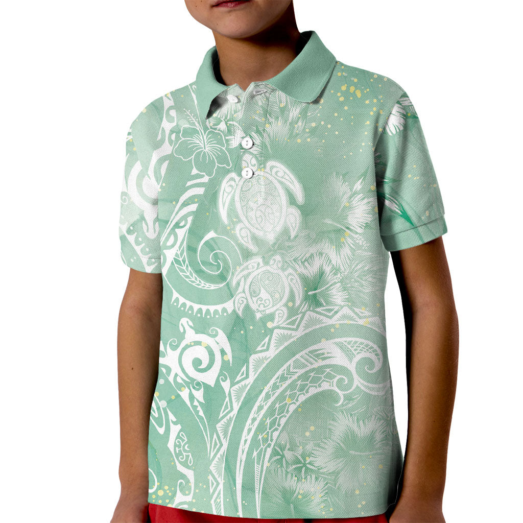 Aloha Hawaii Turtles Floral Kid Polo Shirt Seafoam Marbles Glaze