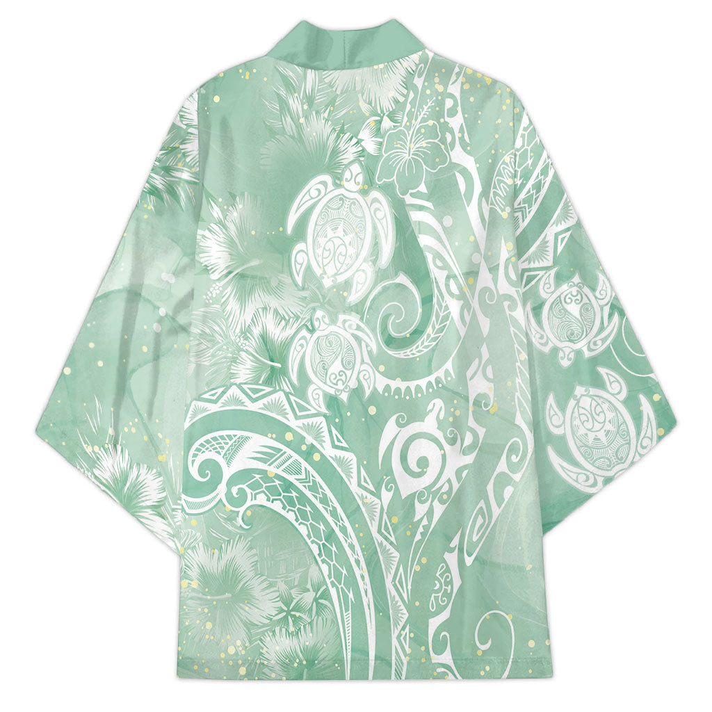 Aloha Hawaii Turtles Floral Kimono Seafoam Marbles Glaze