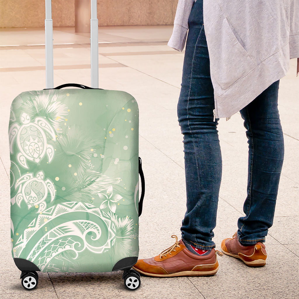 Aloha Hawaii Turtles Floral Luggage Cover Seafoam Marbles Glaze