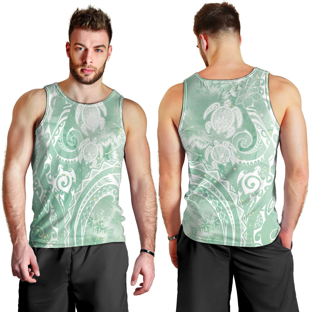 Aloha Hawaii Turtles Floral Men Tank Top Seafoam Marbles Glaze