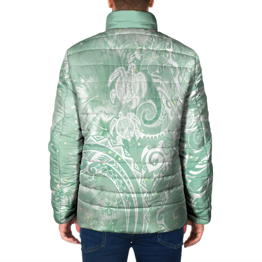 Aloha Hawaii Turtles Floral Padded Jacket Seafoam Marbles Glaze