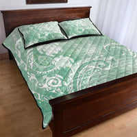 Aloha Hawaii Turtles Floral Quilt Bed Set Seafoam Marbles Glaze