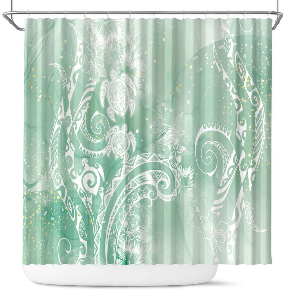 Aloha Hawaii Turtles Floral Shower Curtain Seafoam Marbles Glaze