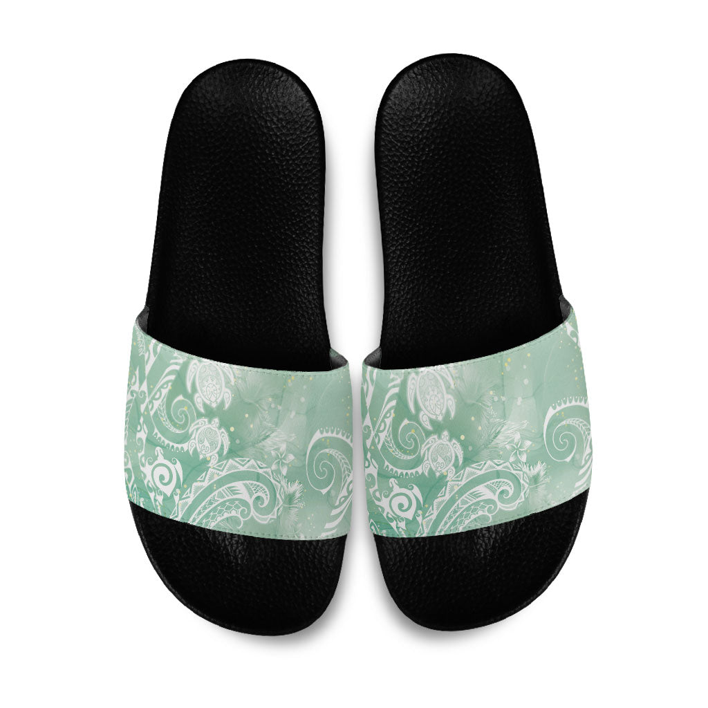Aloha Hawaii Turtles Floral Slide Sandals Seafoam Marbles Glaze