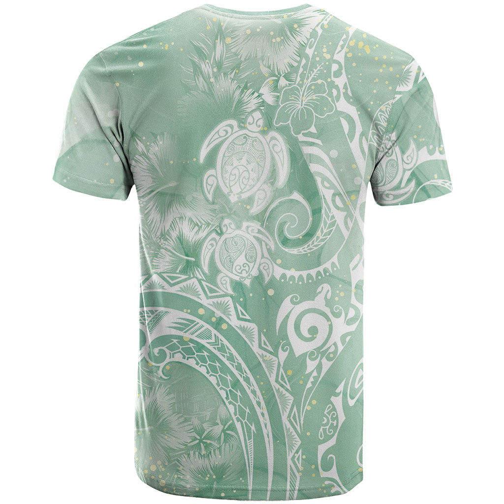 Aloha Hawaii Turtles Floral T Shirt Seafoam Marbles Glaze