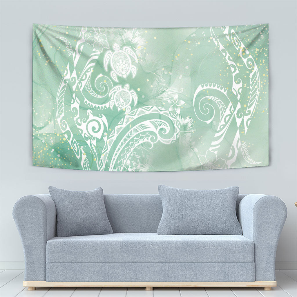 Aloha Hawaii Turtles Floral Tapestry Seafoam Marbles Glaze