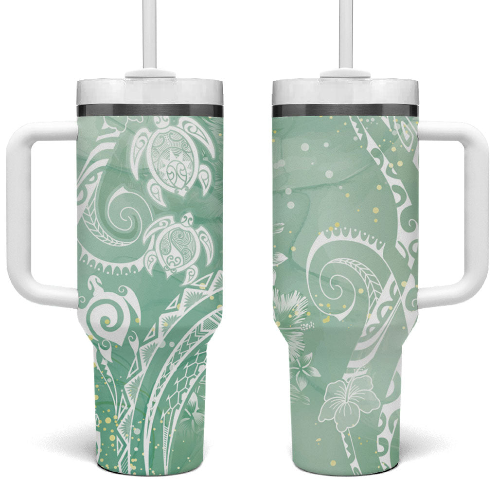 Aloha Hawaii Turtles Floral Tumbler With Handle Seafoam Marbles Glaze