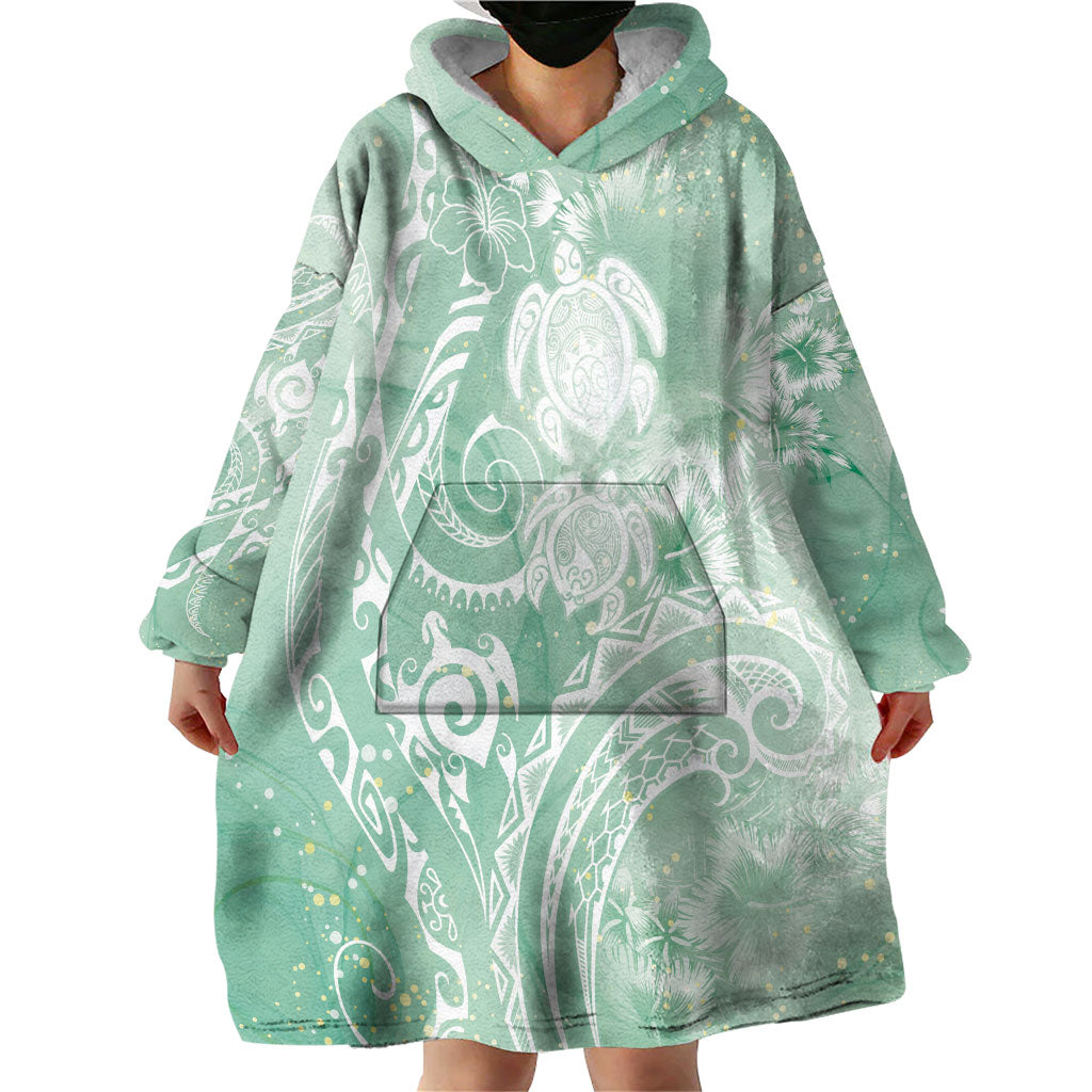 Aloha Hawaii Turtles Floral Wearable Blanket Hoodie Seafoam Marbles Glaze