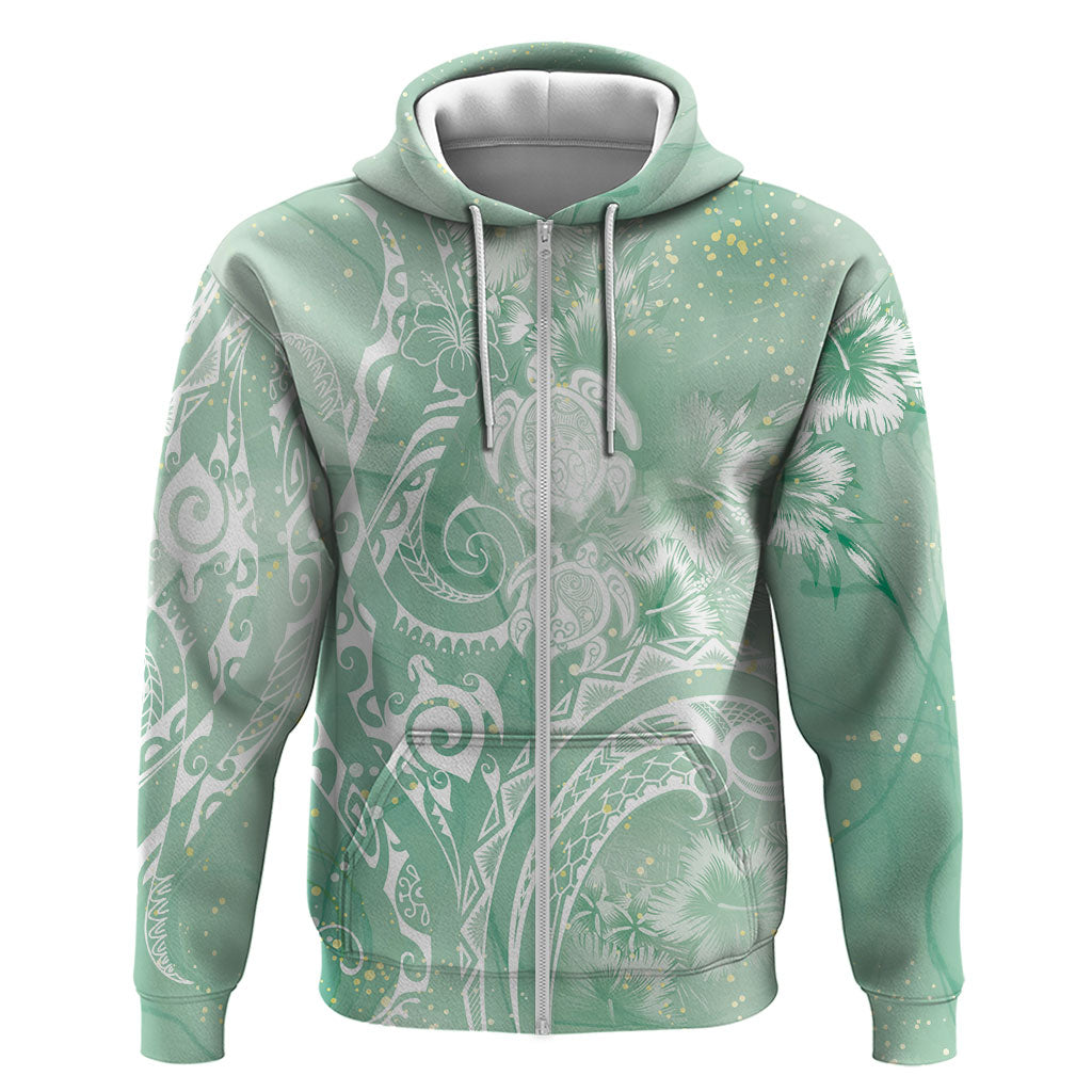 Aloha Hawaii Turtles Floral Zip Hoodie Seafoam Marbles Glaze