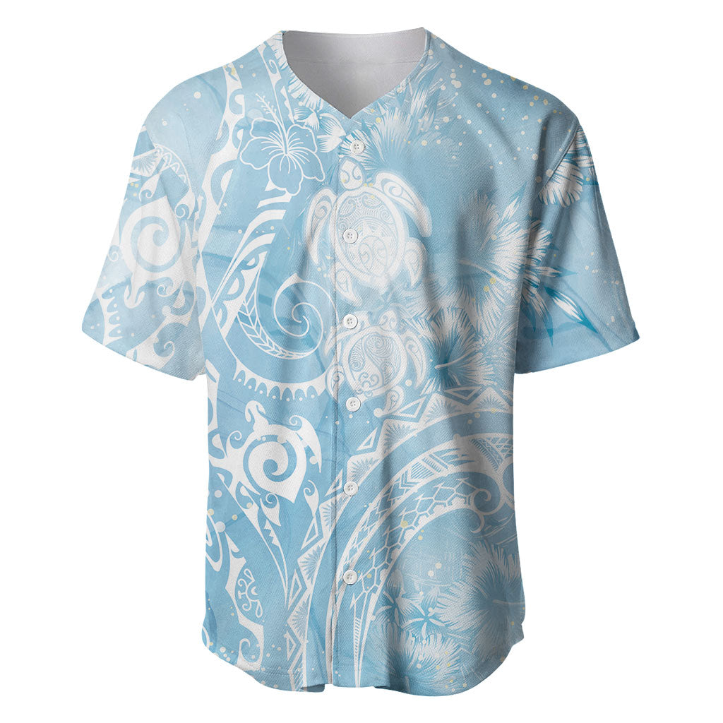 Aloha Hawaii Turtles Floral Baseball Jersey Aqua Marbles Glaze