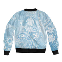 Aloha Hawaii Turtles Floral Bomber Jacket Aqua Marbles Glaze