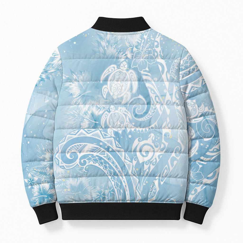 Aloha Hawaii Turtles Floral Bomber Puffer Jacket Aqua Marbles Glaze LT7 - Polynesian Pride