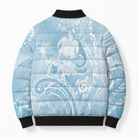 Aloha Hawaii Turtles Floral Bomber Puffer Jacket Aqua Marbles Glaze LT7 - Polynesian Pride