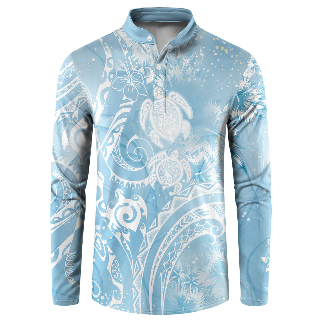 Aloha Hawaii Turtles Floral Button Sweatshirt Aqua Marbles Glaze