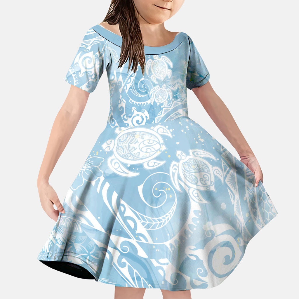 Aloha Hawaii Turtles Floral Family Matching Long Sleeve Bodycon Dress and Hawaiian Shirt Aqua Marbles Glaze