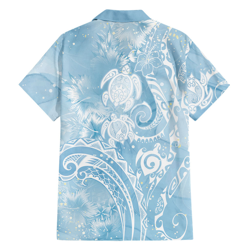 Aloha Hawaii Turtles Floral Family Matching Long Sleeve Bodycon Dress and Hawaiian Shirt Aqua Marbles Glaze
