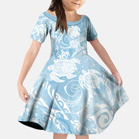 Aloha Hawaii Turtles Floral Family Matching Off Shoulder Short Dress and Hawaiian Shirt Aqua Marbles Glaze