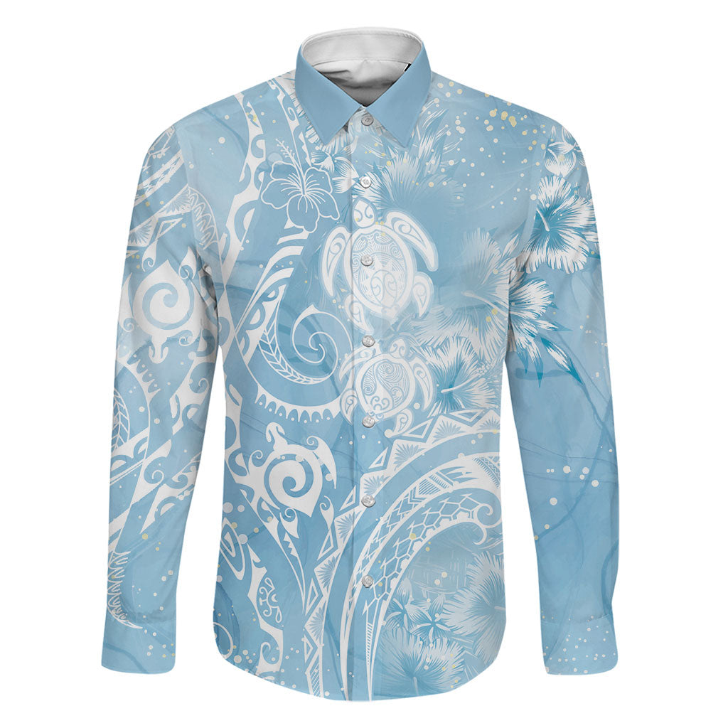 Aloha Hawaii Turtles Floral Family Matching Puletasi and Hawaiian Shirt Aqua Marbles Glaze