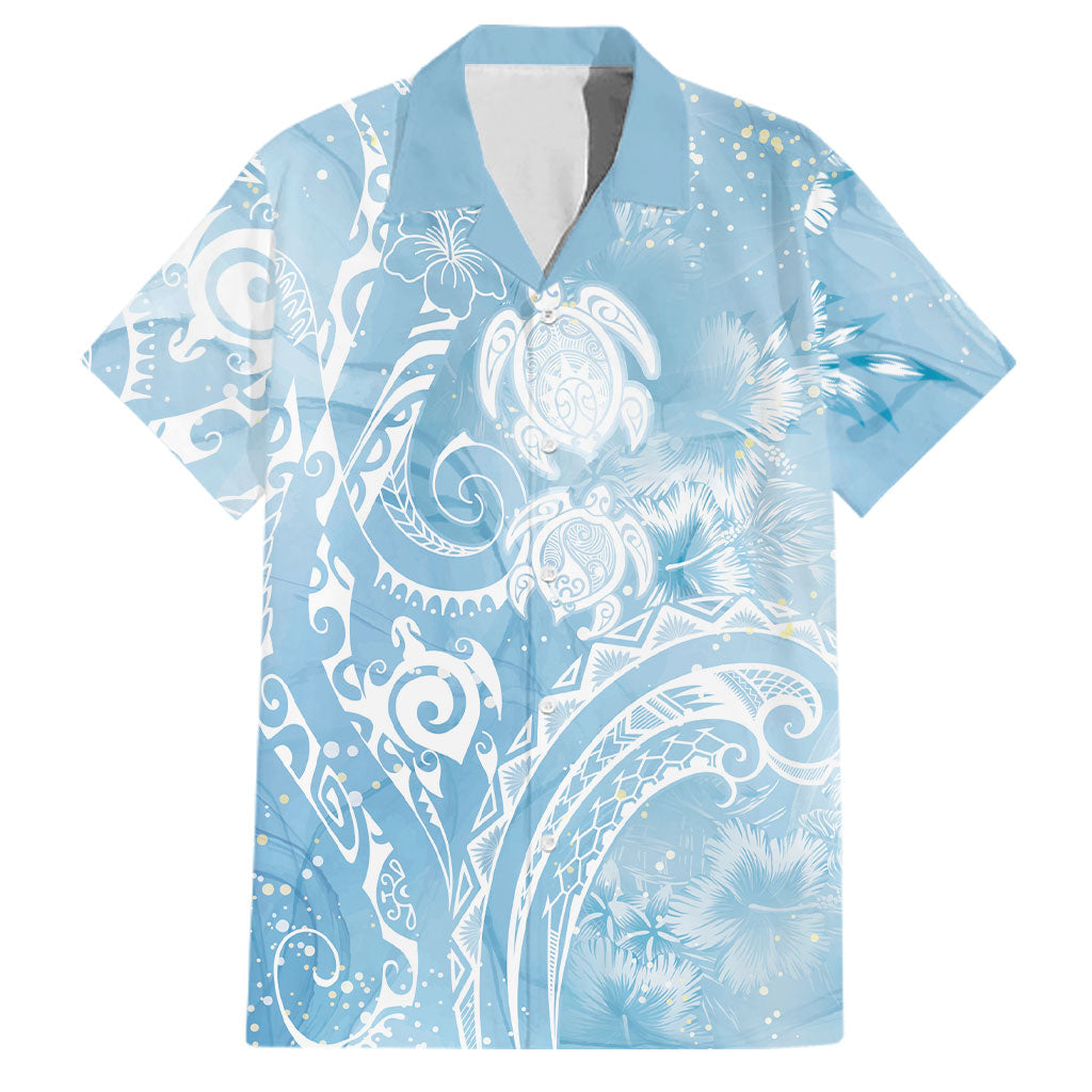 Aloha Hawaii Turtles Floral Family Matching Short Sleeve Bodycon Dress and Hawaiian Shirt Aqua Marbles Glaze