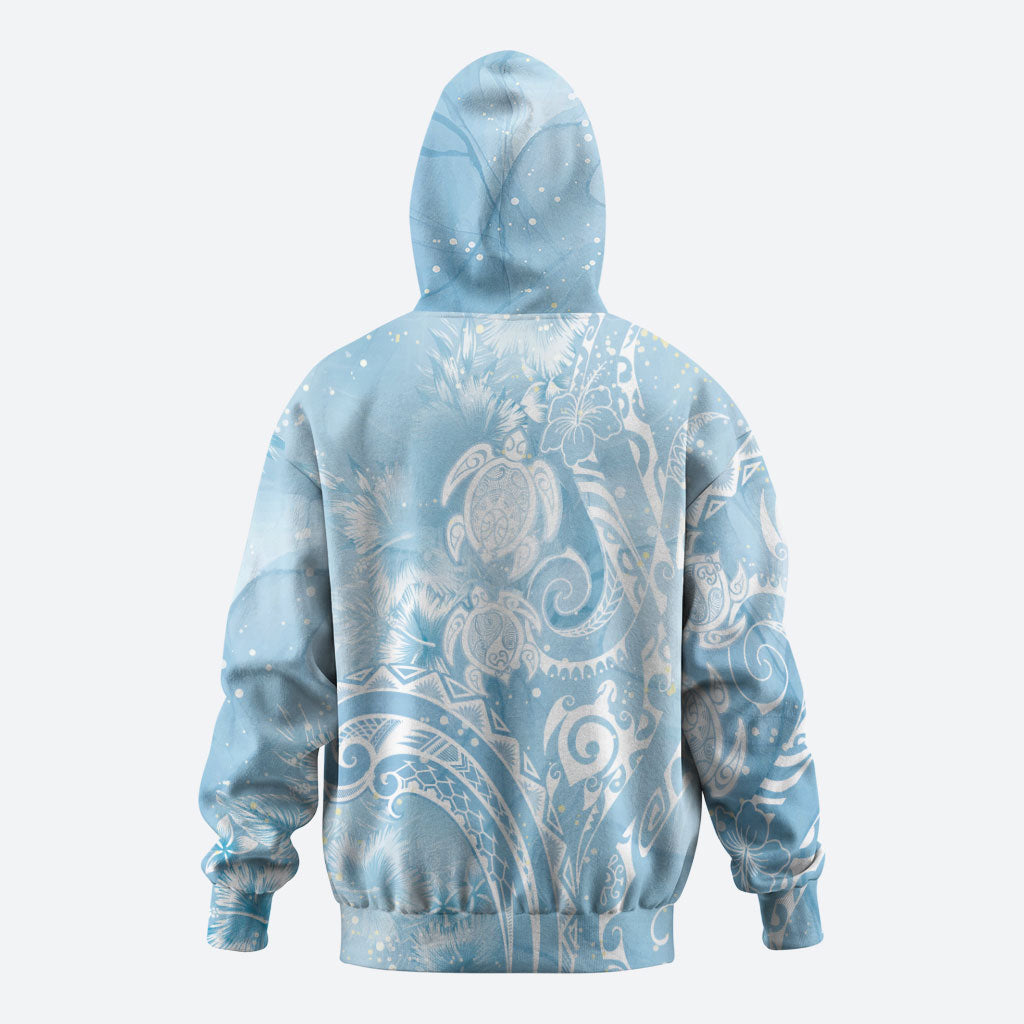 Aloha Hawaii Turtles Floral Hoodie Aqua Marbles Glaze