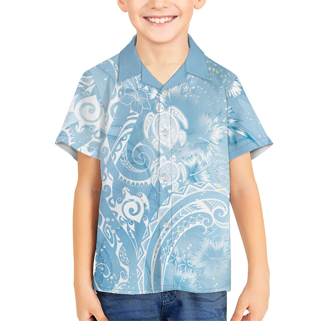 Aloha Hawaii Turtles Floral Kid Hawaiian Shirt Aqua Marbles Glaze