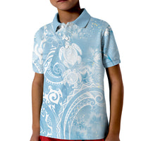 Aloha Hawaii Turtles Floral Kid Polo Shirt Aqua Marbles Glaze