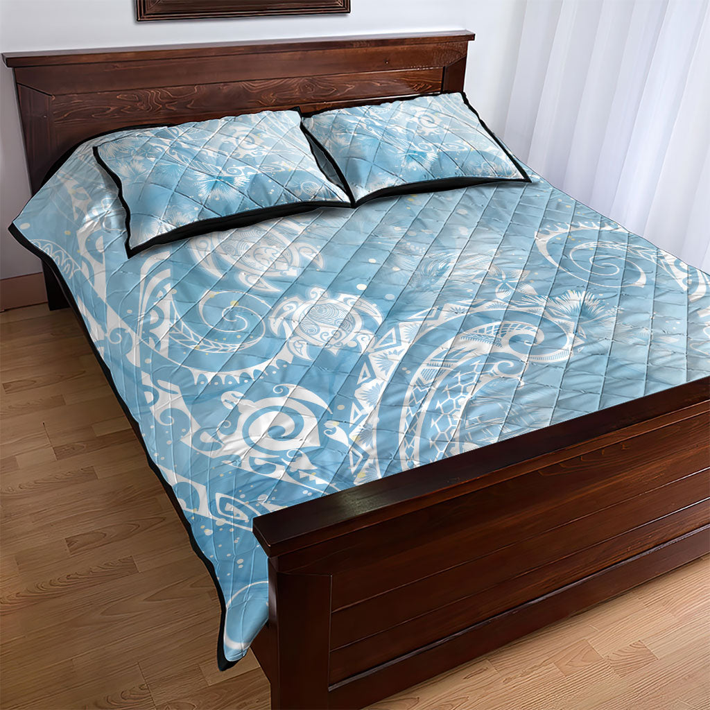Aloha Hawaii Turtles Floral Quilt Bed Set Aqua Marbles Glaze