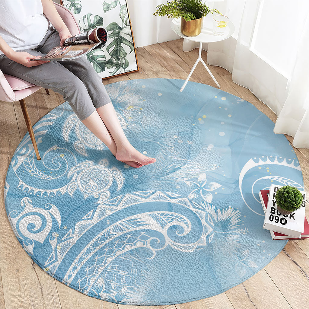 Aloha Hawaii Turtles Floral Round Carpet Aqua Marbles Glaze