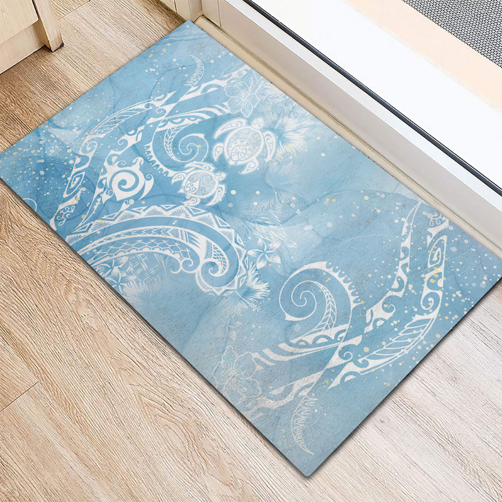 Aloha Hawaii Turtles Floral Rubber Doormat Aqua Marbles Glaze