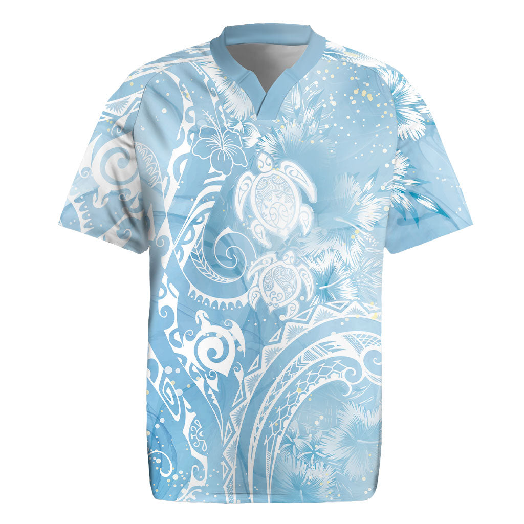 Aloha Hawaii Turtles Floral Rugby Jersey Aqua Marbles Glaze